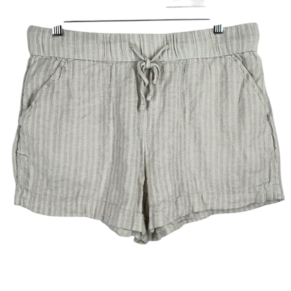 Time & Tru Linen Blend Striped Shorts Cream White Medium